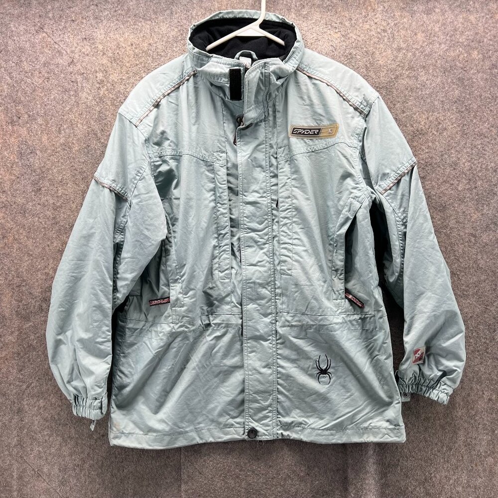 Spyder Ski Jacket Women 10 Green Hooded Full Zip Winter Coat Parka Vintage XT